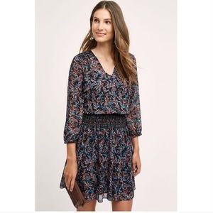Anthropologie Vanessa Virginia Daytripper Smocked Dress Blue Floral Size Small